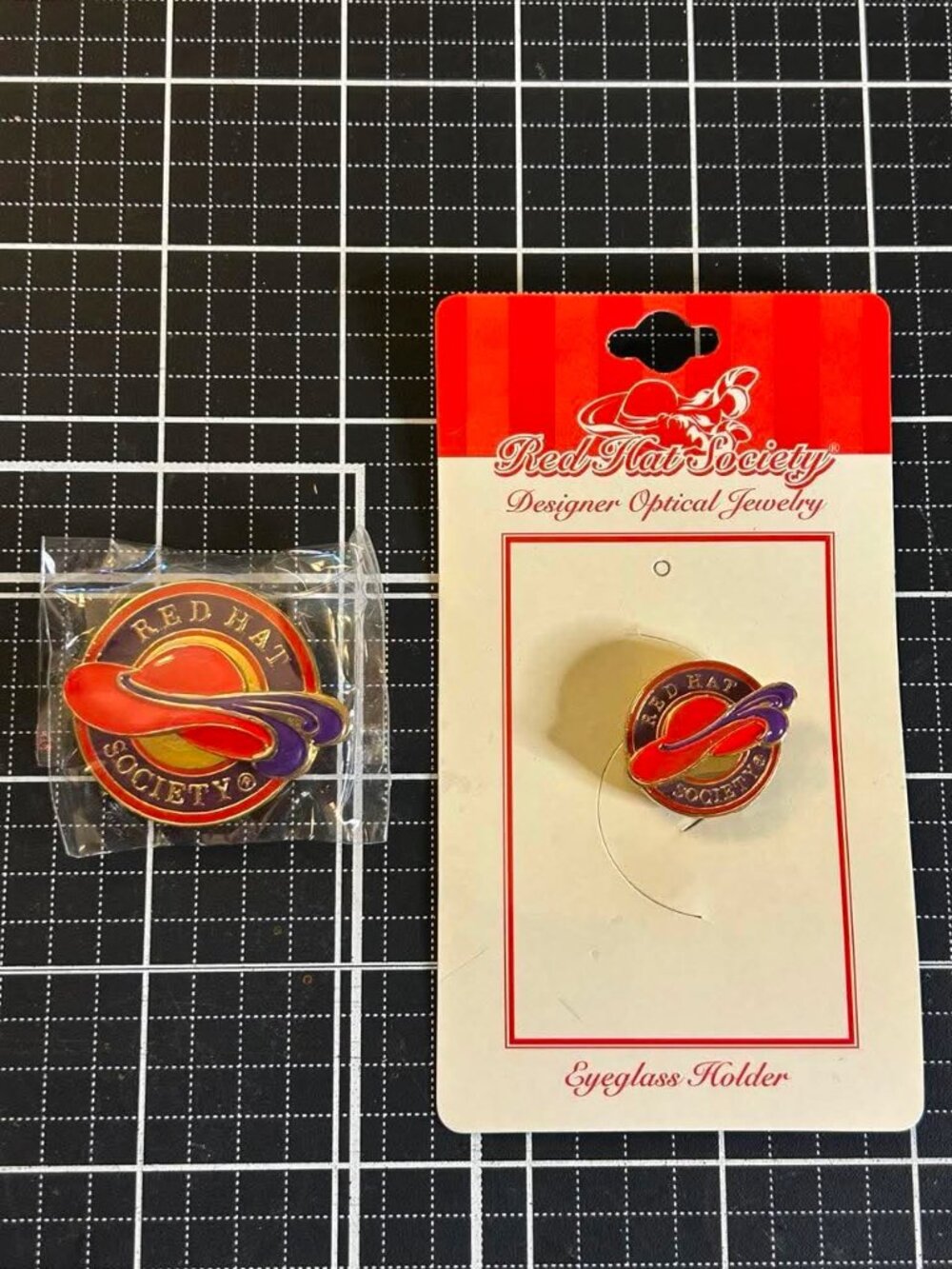 Vtg Esther Fuhrman Red Hat Society LE Pin & Pendant Set w/Drop Down loop S5695
